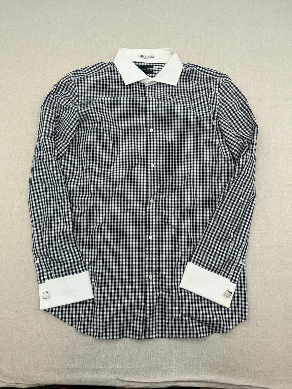 Banana Republic Men's Black & White Gingham Contrast Collar Dress Shirt